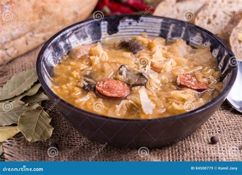 Christmas Cabbage Soup Kapustnica With Mushrooms On Natural Background. Stock Image - Image of ...