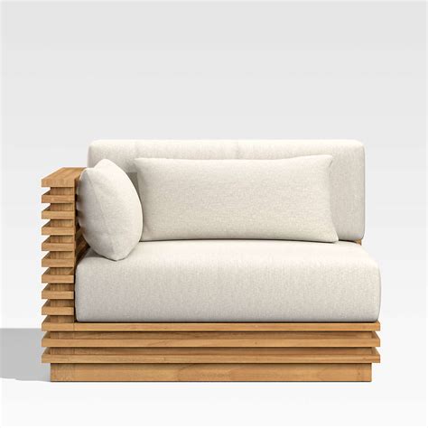 Batten Teak Outdoor Sectional Chair with Oat Cushions + Reviews | Crate & Barrel Canada