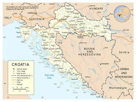 Large political map of Croatia with roads, cities and airports ...