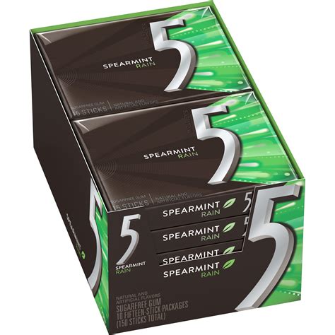 5 Gum Spearmint Rain Sugar Free Chewing Gum, 15 Pieces (Pack of 10) - Walmart.com - Walmart.com