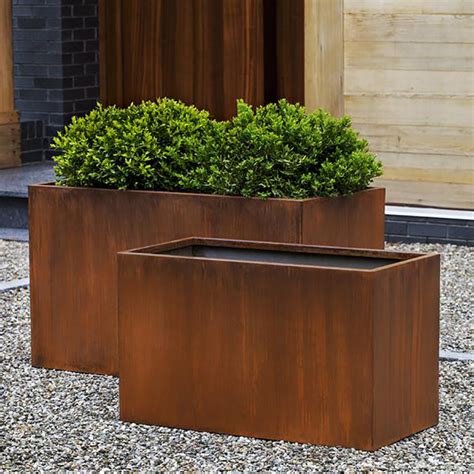 Outdoor Raised Garden Corten Steel Planters Rectangular Plant - Corten Steel Planters and Corten ...