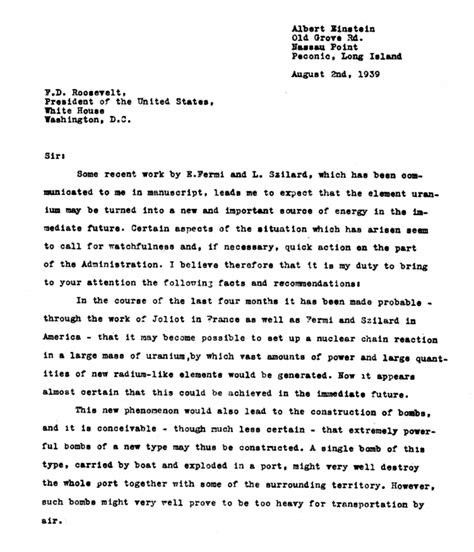 Einstein’s 1939 letter to President Franklin Delano Roosevelt | Albert Einstein Returns