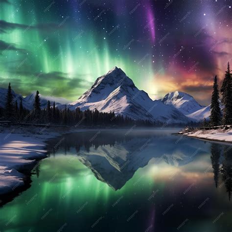 Premium Photo | Serene Aurora Over a Snowy Mountain Landscape