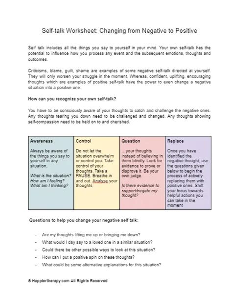 Self-talk Worksheet: Changing From Negative To Positive | HappierTHERAPY