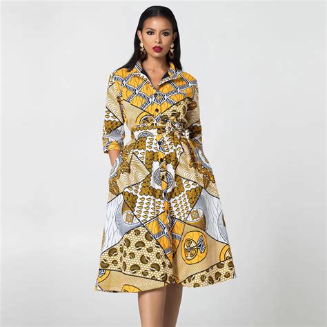 Summer New Design African Kitenge Fashion 100% Cotton Wax Print Stand Collar Women Dresses Odm ...