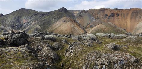 Iceland. South area. Fjallabak. Volcanic landscape with rhyolite ...