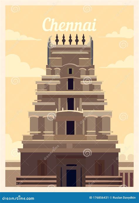 Retro Poster Chennai City Skyline Vintage, Vector Illustration Stock ...