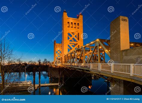 Night View of the Famous Tower Bridge of Sacramento Stock Image - Image ...