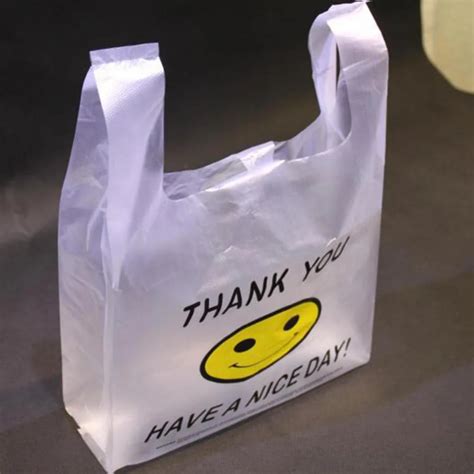 50pcs Cute Smile Plastic Shopping Bag Pattern Supermarket Grocery White ...