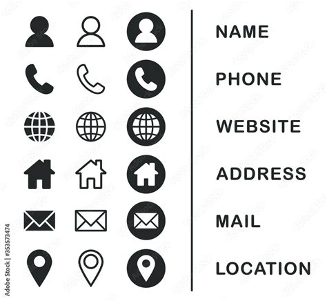 Company Connection business card icon set. Phone, name, website, address, location and mail logo ...