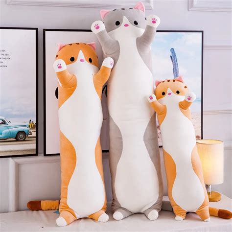 2019 Creative New Kawaii Long Cat Doll Stuffed Animals Lazy Sleeping ...