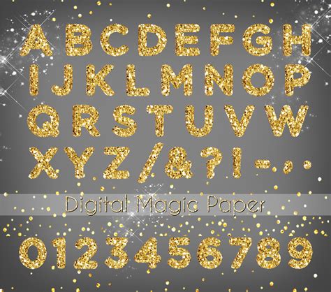 Papercraft instant digital download glitter gold bling letters and numbers clip art SPARKLING ...