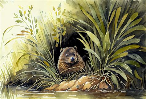 Premium AI Image | painting of a watercolor of a beaver in the grass ...