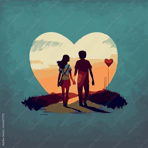 Young couple love vector art. Illustration of romance. Cute cartoon ...