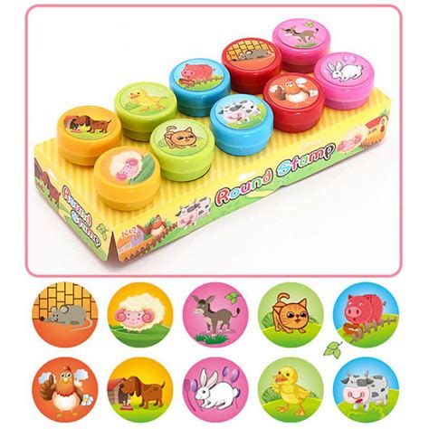 10 Piece Assorted Funny Self-Inking Plastic Stampers Set for Kids Ink ...