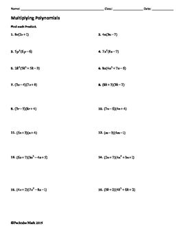 Multiplying Polynomials ALGEBRA Worksheet by Pecktabo Math | TPT