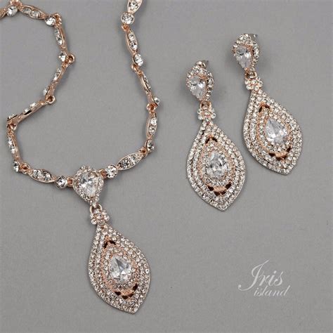 Rose Gold Plated Crystal CZ Necklace Pendant Earrings Wedding Jewelry Set 09951 | eBay