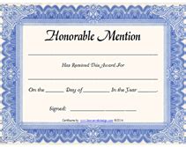 Free Printable Honorable Mention Awards Certificates Templates