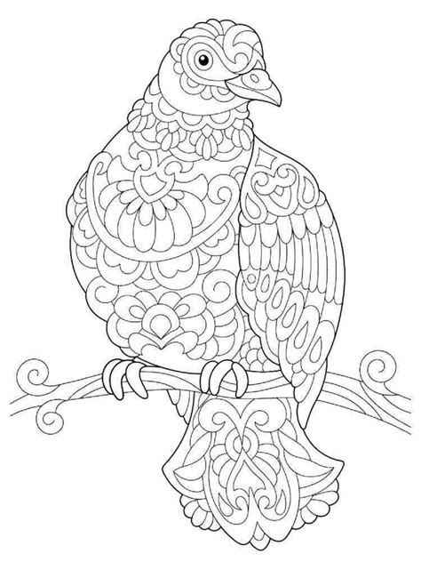Mandala Pigeon On Branch Tree Coloring Page - Download, Print Now!