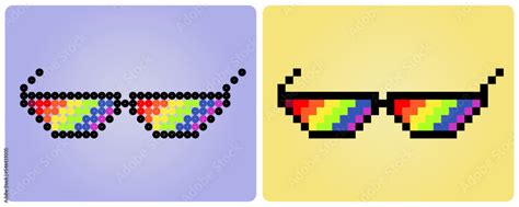 8 bit pixel rainbow glasses. accessories for game assets and cross ...