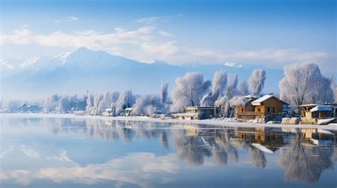 Premium AI Image | a beautiful view of dal lake in winter srinagar ...