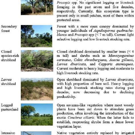 Main characteristics of six major ecosystem types observed in Western ...