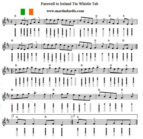 Farewell To Ireland Tin Whistle Sheet Music - Irish folk songs