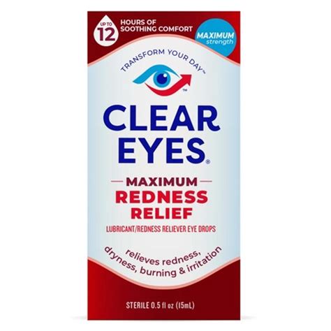 Clear Eyes Maximum Strength Eye Drops For Redness Relief, Dryness, Burning, & Irritation - 0.5 ...