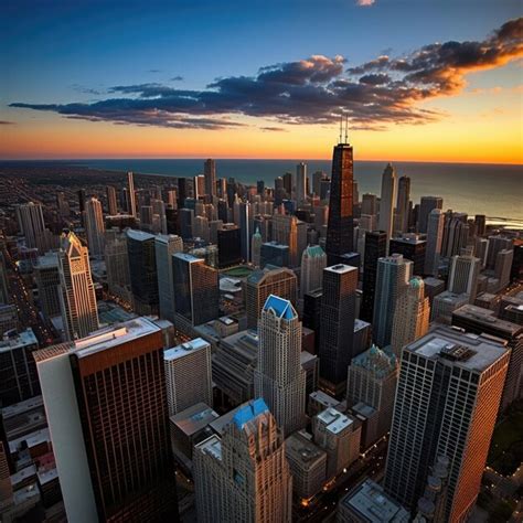 Premium Photo | Chicago city skyline dramatic sunset downtown artwork