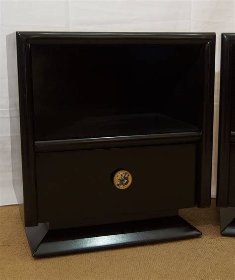 Pair of Black Lacquer Nightstands at 1stdibs