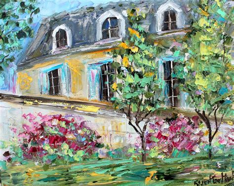 French Countryside cottage painting original oil abstract impressionism fine art impasto on ...