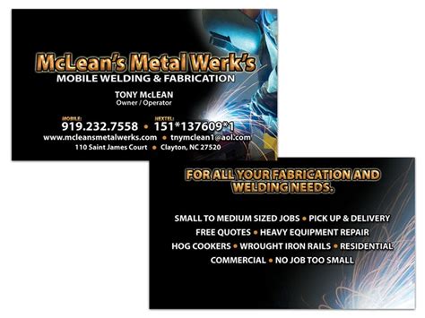 McLean's Metal Werks double sided buainess card | Welding and fabrication, Business card design ...