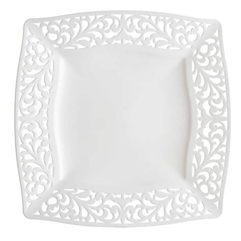 White Pierced Square Dinner Plates - set of 10 | At Home