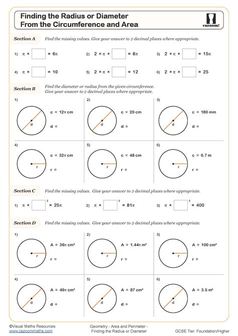 Radius And Diameter Worksheets Pdf