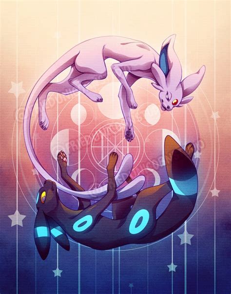 Espeon and Shiny Umbreon Lunar Cycle Matte Art Print | Etsy