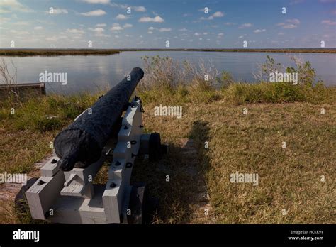 Cannon overlooking the water at Fort Frederica National Monument on St Simons Island in Georgia ...