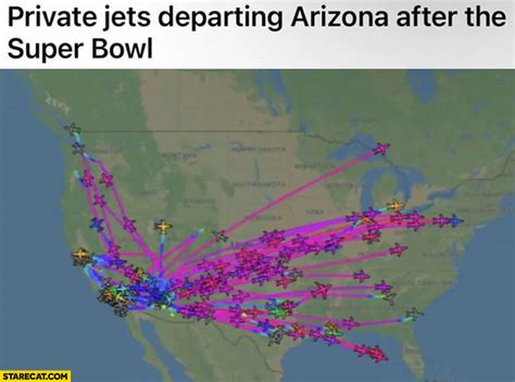 Private jets departing Arizona after the super bowl map | StareCat.com