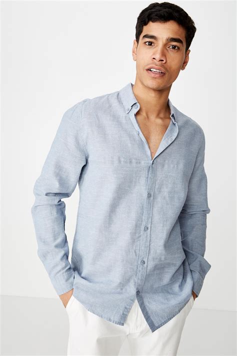 Premium linen cotton long sleeve shirt - mid blue white Cotton On Shirts | Superbalist.com