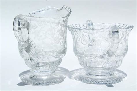 Elaine etch Cambridge gadroon pattern glass serving pieces, vintage elegant glass