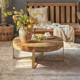 Rustic Style Coffee Table Round Coffee Table with Casters and Wood ...