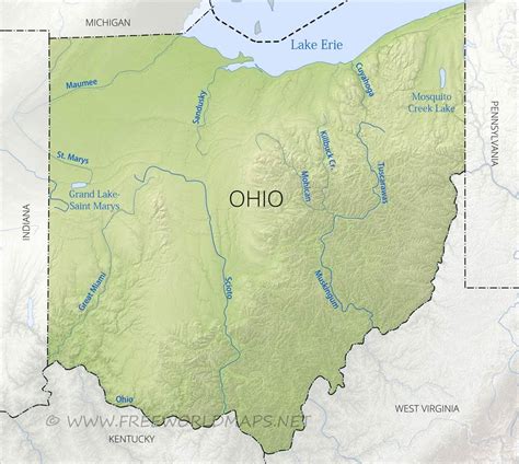 Physical map of Ohio