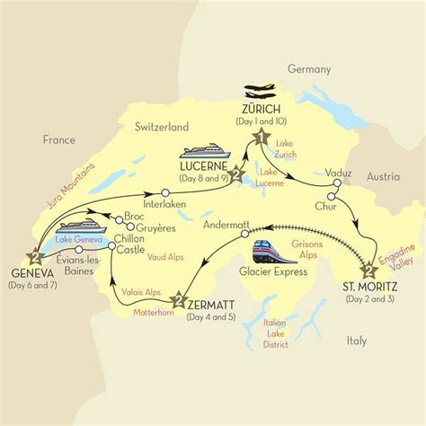 Map of trip route | Switzerland itinerary, Switzerland travel ...