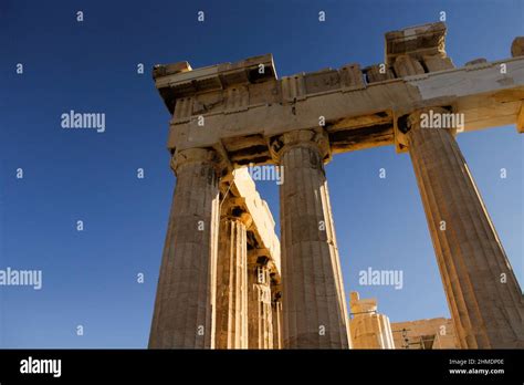 parthenon details columns temple on bright day acropolis athens Stock ...