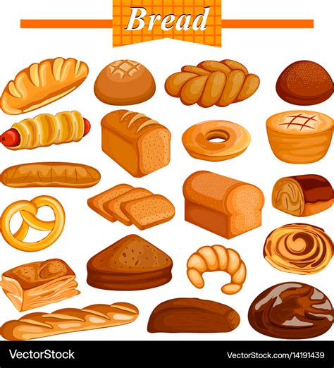 Set of yummy assorted bread and bakery food item Vector Image