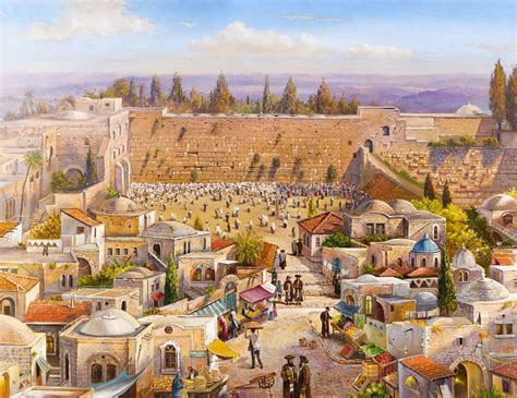 Jewish Art Auction: Old Jerusalem Market, Reproduction on Canvas, Size ...