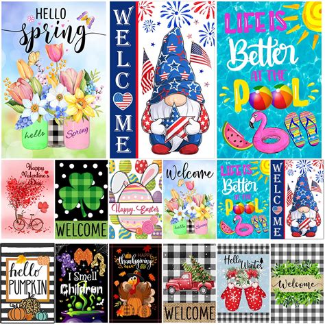 Yileqi Seasonal Garden Flags Set of 12 Double Sided 12x18 Inch Welcome ...