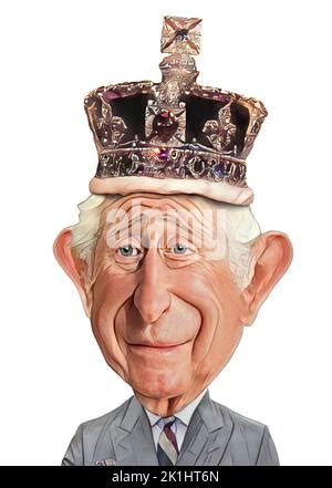 King Charles with the crown, caricature face, United Kingdom Stock ...