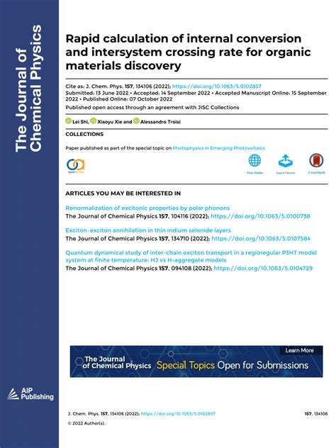 (PDF) Rapid calculation of internal conversion and intersystem crossing rate for organic ...