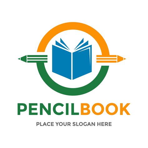 Pencil book vector logo template. This design use stationery symbol ...