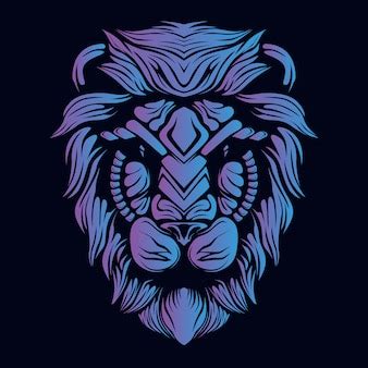 Decorative lion head in glow neon color | Premium Vector